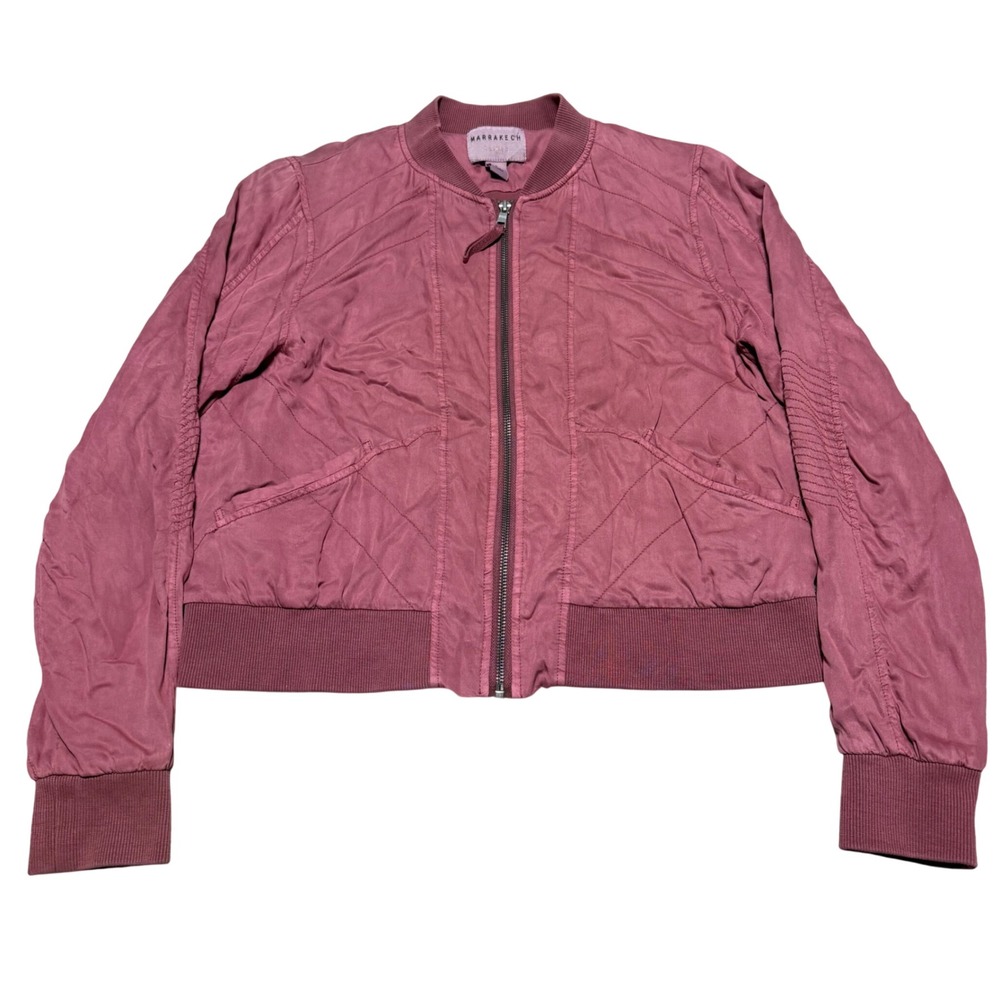 Marrakech Anthropologie Quilted Full Zip Bomber Jacket Pink Women S Lightweight